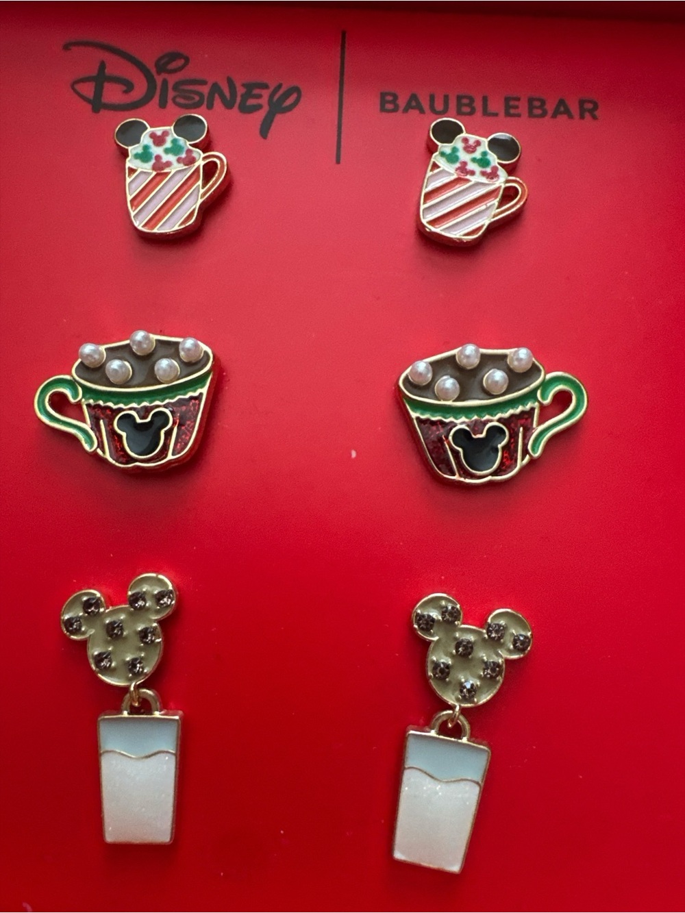 NEW Disney BaubleBar Christmas Cheer Drink Holiday Drink Earrings set of 3